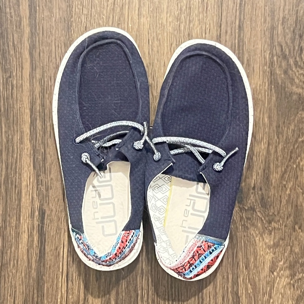 Hey Dude Dark Blue Shoes with Patterned Trim
